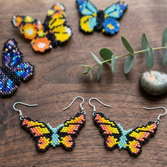 Green Butterfly Beaded Earrings-1