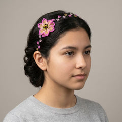 Beaded Headband with Flower Pink-1
