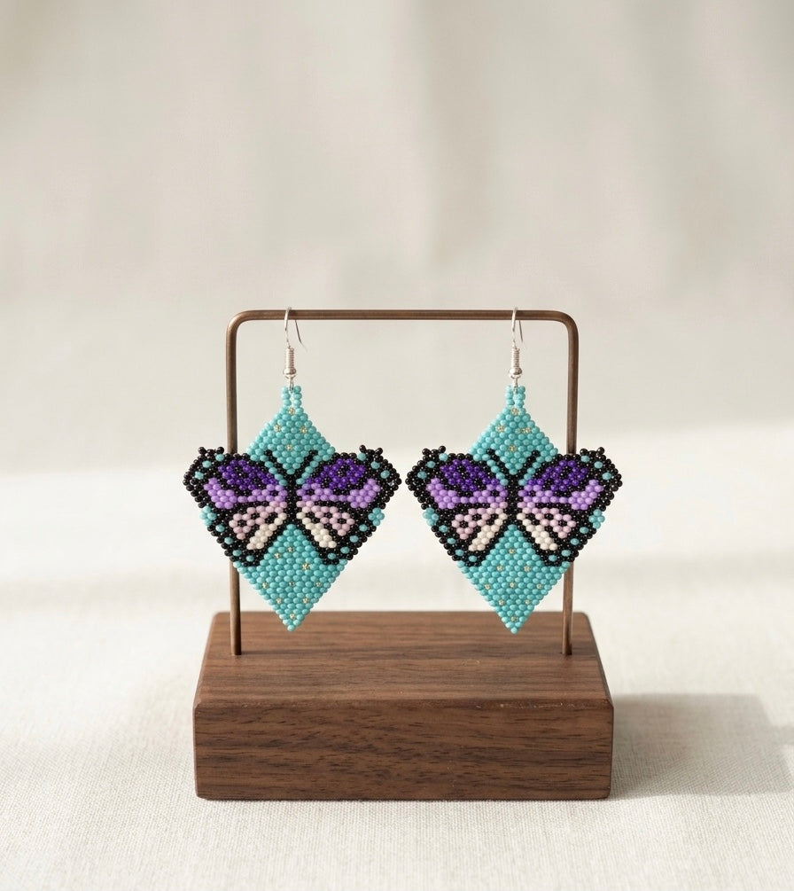 Butterfly Beaded Earrings (Turquoise)-3
