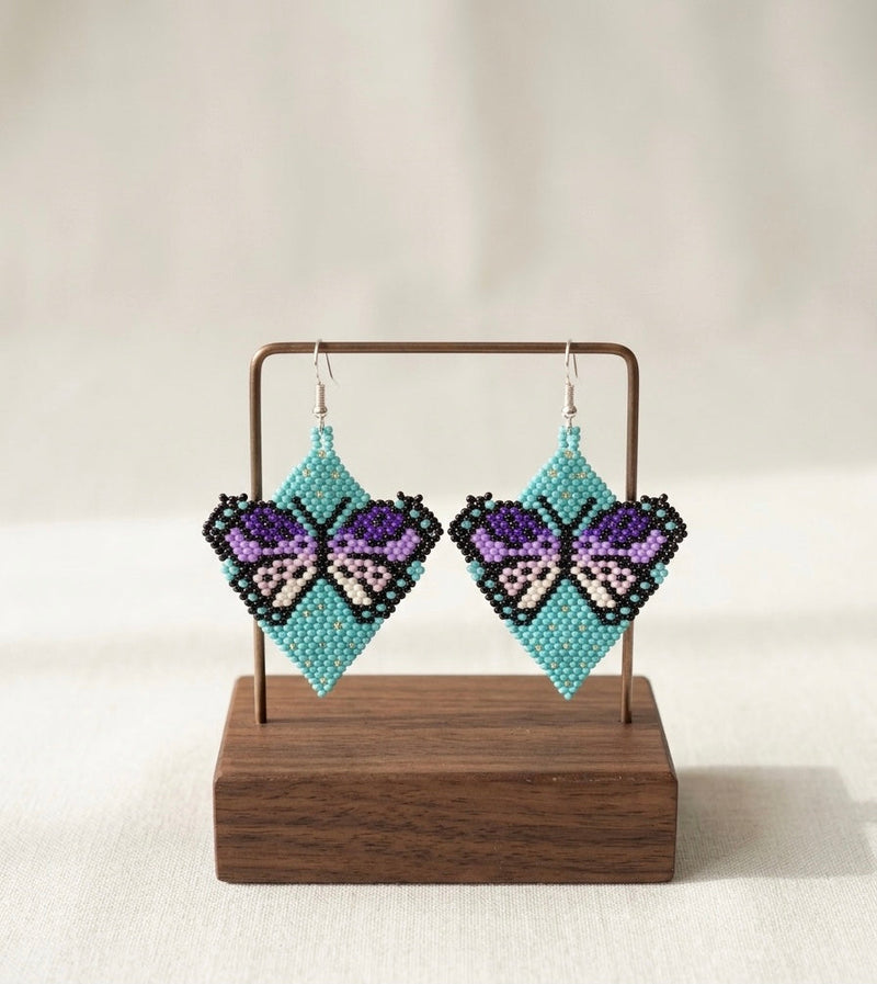 Butterfly Beaded Earrings (Turquoise)-3