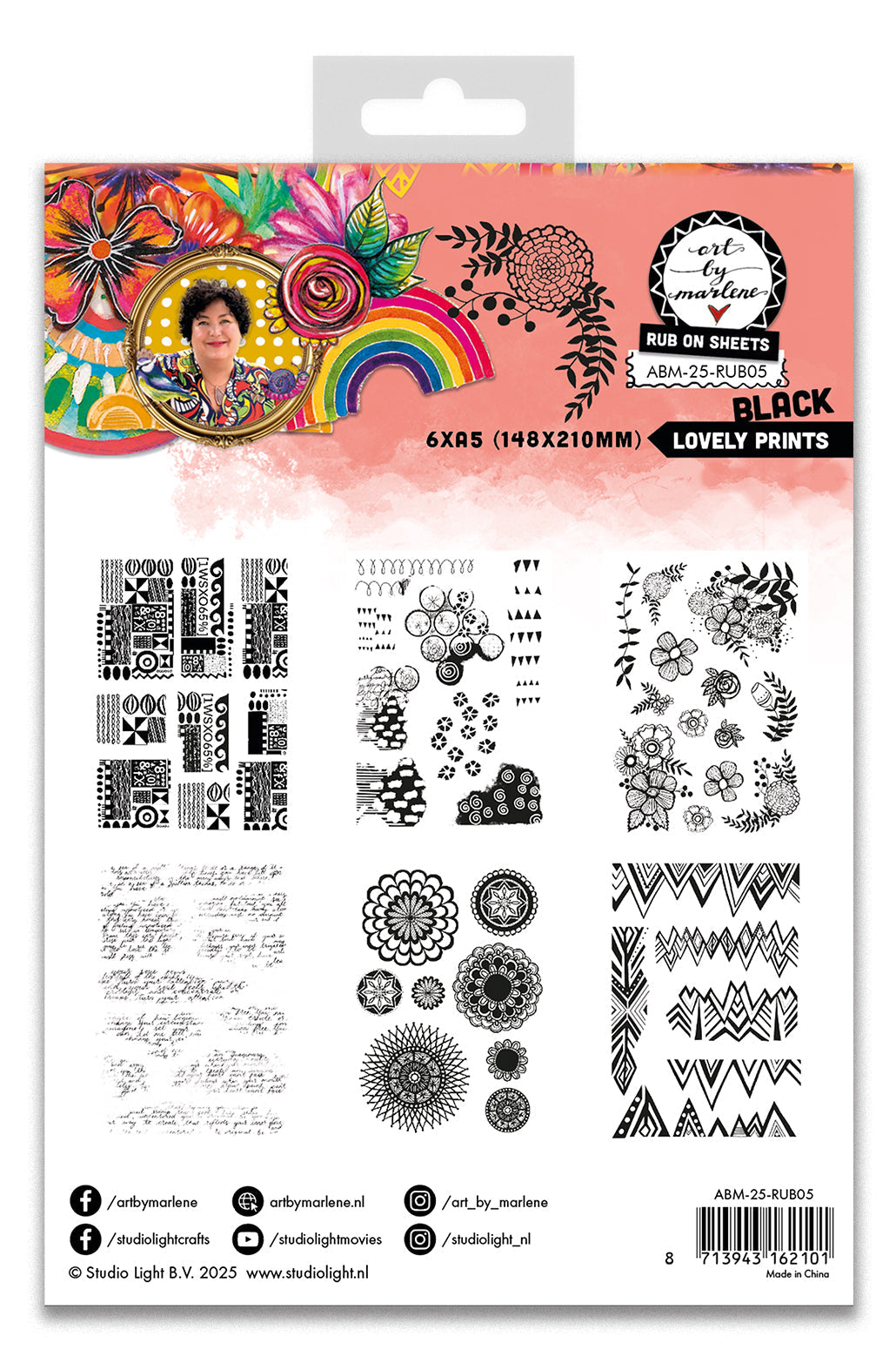 ABM Autocollants à Frotter Jolis Motifs, Noir Art By Marlene 6 Feuilles-2