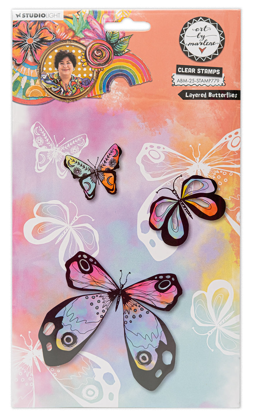 ABM Clear Stamp Layered Butterflies Art By Marlene 12 PC-1