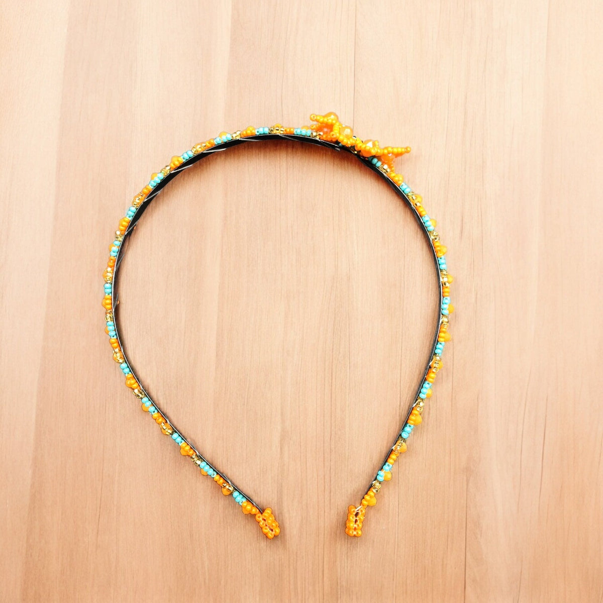 Beaded Headband with Flower Orange-4