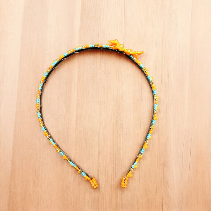 Beaded Headband with Flower Orange-4
