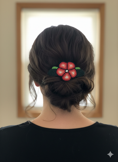 Peach Beaded Flower Barrette-1