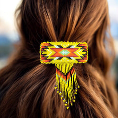 Rectangular Fringed Barrette - Yellow-1