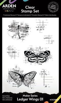 Arden Creative Studio Maker Series Ledger Wings 01 4 in x 6 in Clear Stamp Set-1