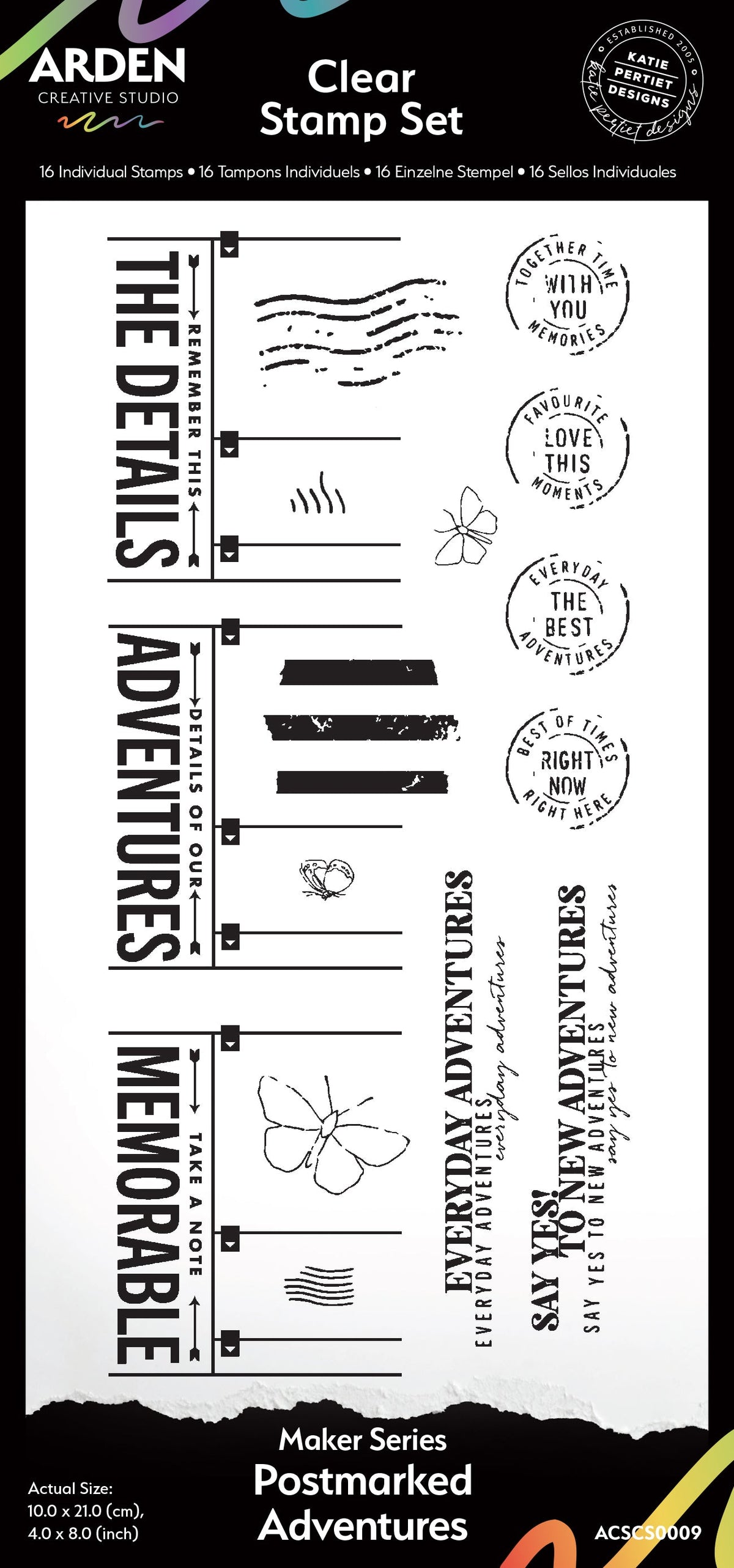 Arden Creative Studio Maker Series Postmarked Adventures 4 in x 8 in Clear Stamp Set-1