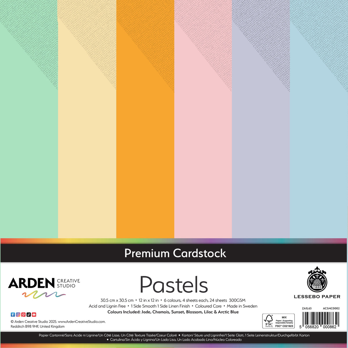 Arden Creative Studio Premium Cardstock Pastels 12in x 12in 300gsm 24 Pack-1