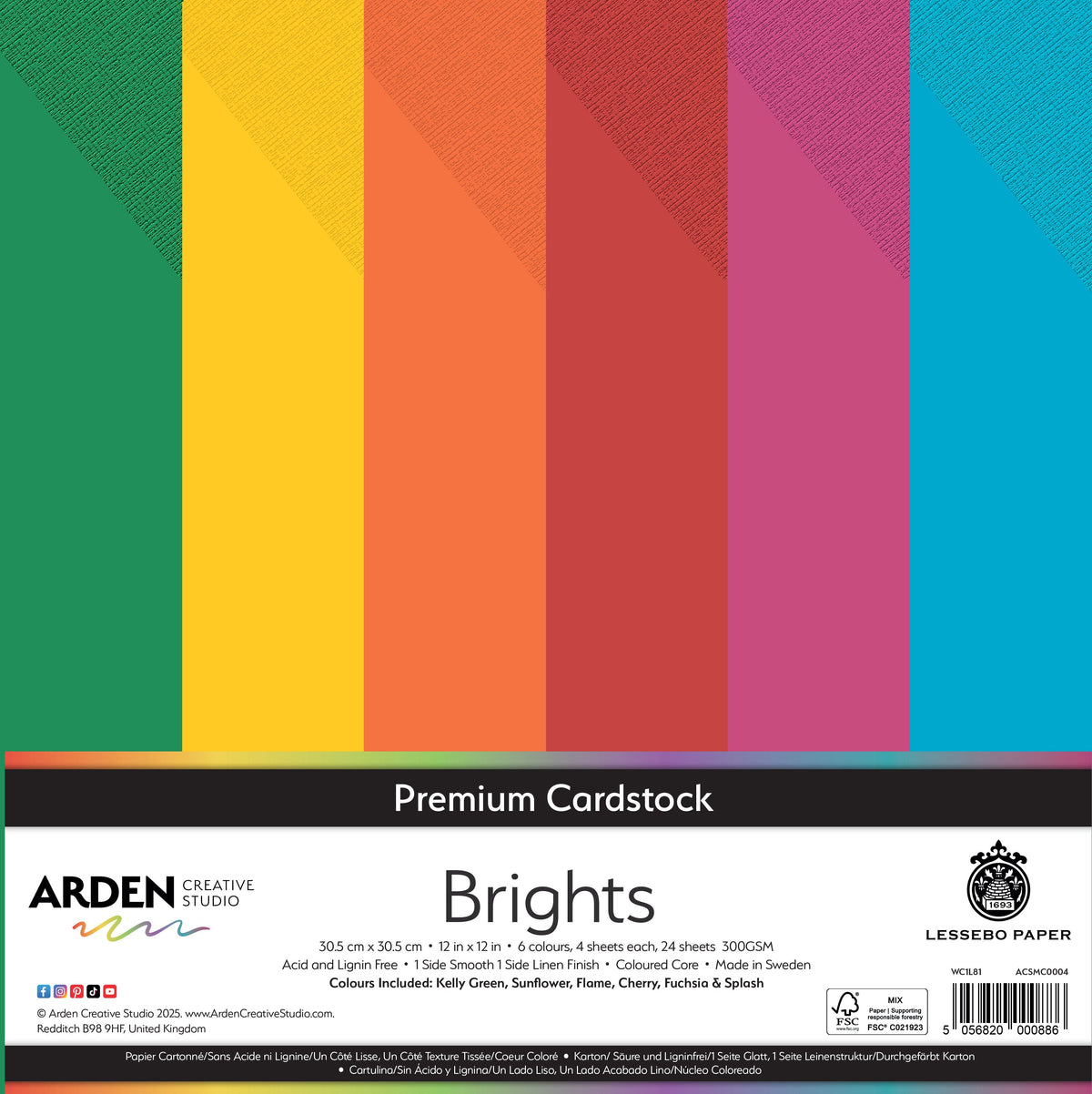 Arden Creative Studio Papier cartonné de qualité supérieure Couleurs vives 30,5 x 30,5 cm 300 g/m² Paquet de 24-1