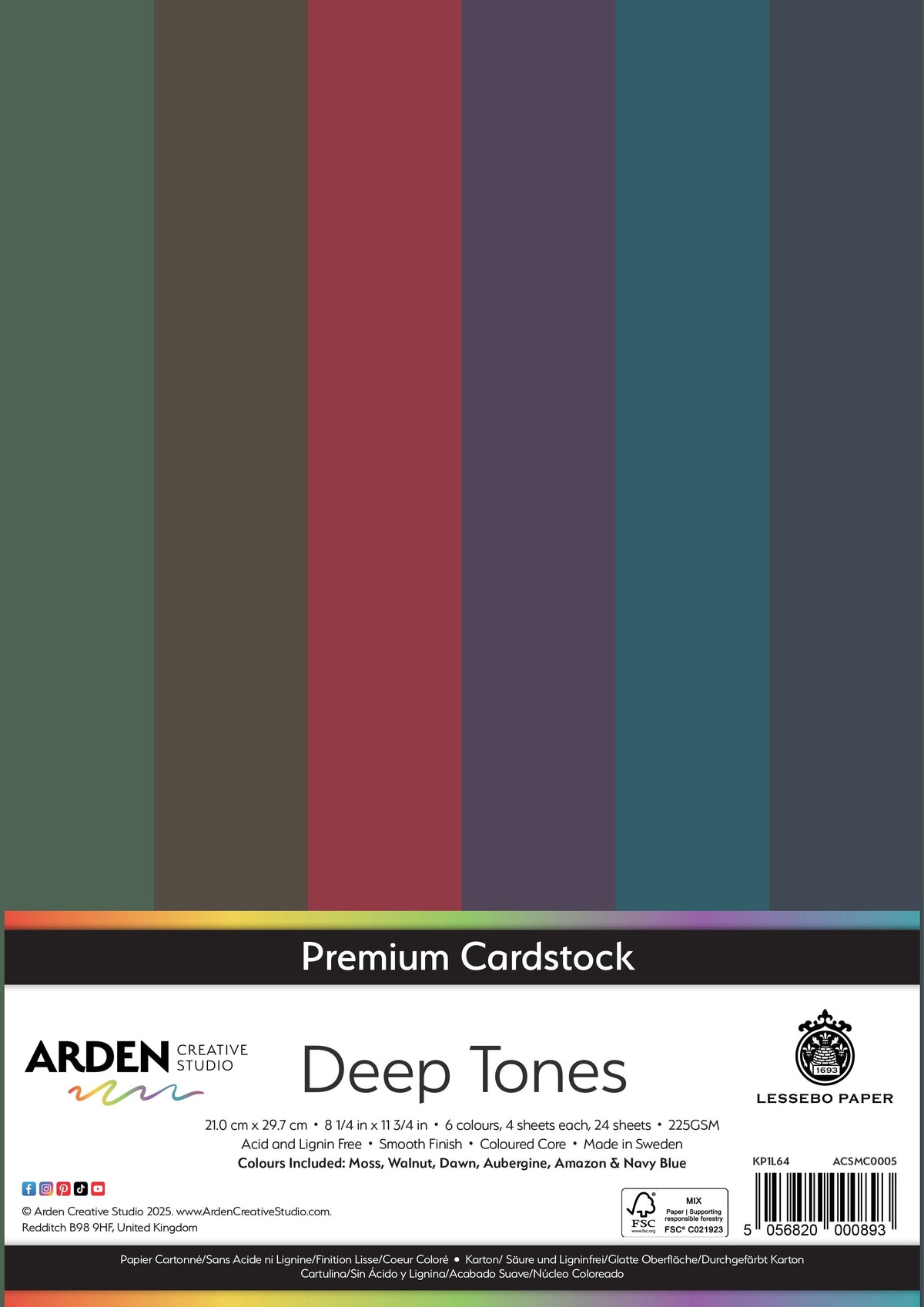 Arden Creative Studio Premium Cardstock Deep Tones A4 225gsm 24Pack-1