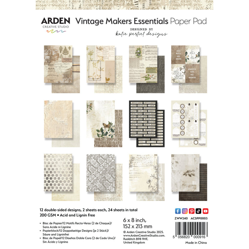 Arden Creative Studio Vintage Makers Essentials 6in x 8in Paper Pad-1