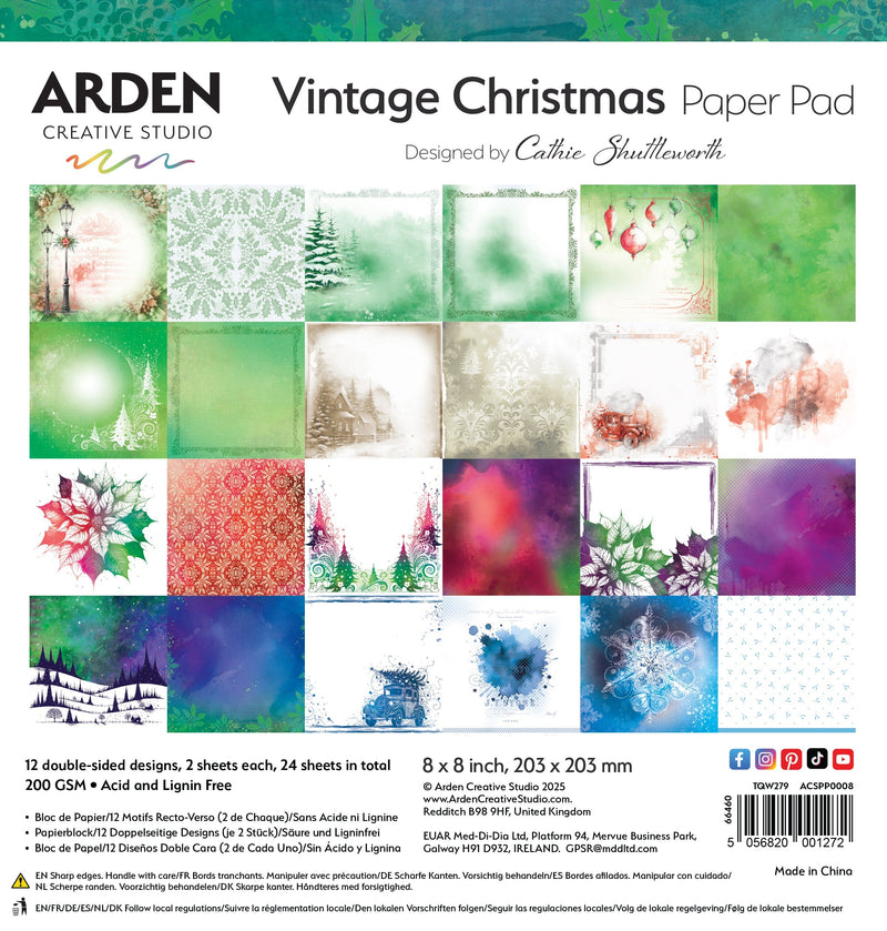 Arden Creative Studio Bloc de papier Noël Vintage 20,3 cm x 20,3 cm-1