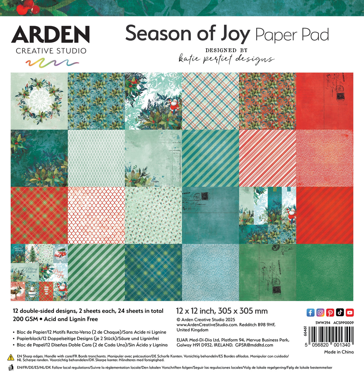 Bloc de papiers « Season of Joy » 30,5 x 30,5 cm, Arden Creative Studio-1