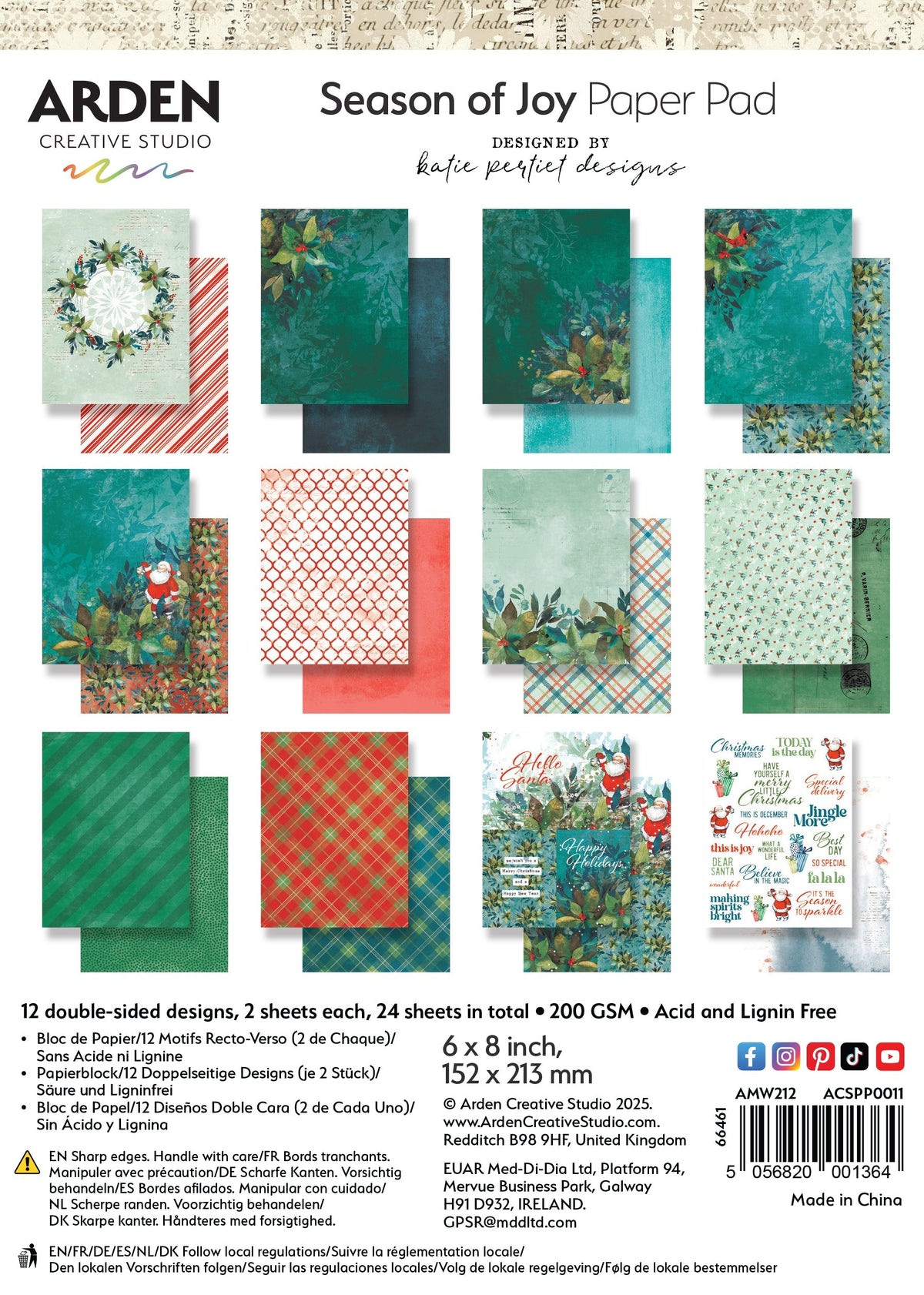 Bloc de papier Arden Creative Studio Season of Joy 15,2 cm x 20,3 cm