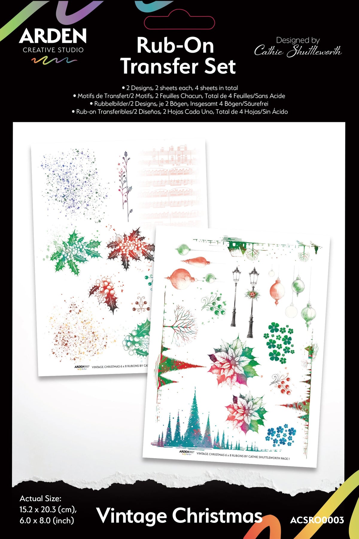 Arden Creative Studio Lot de transferts à frotter Noël vintage 15 cm x 20 cm-1