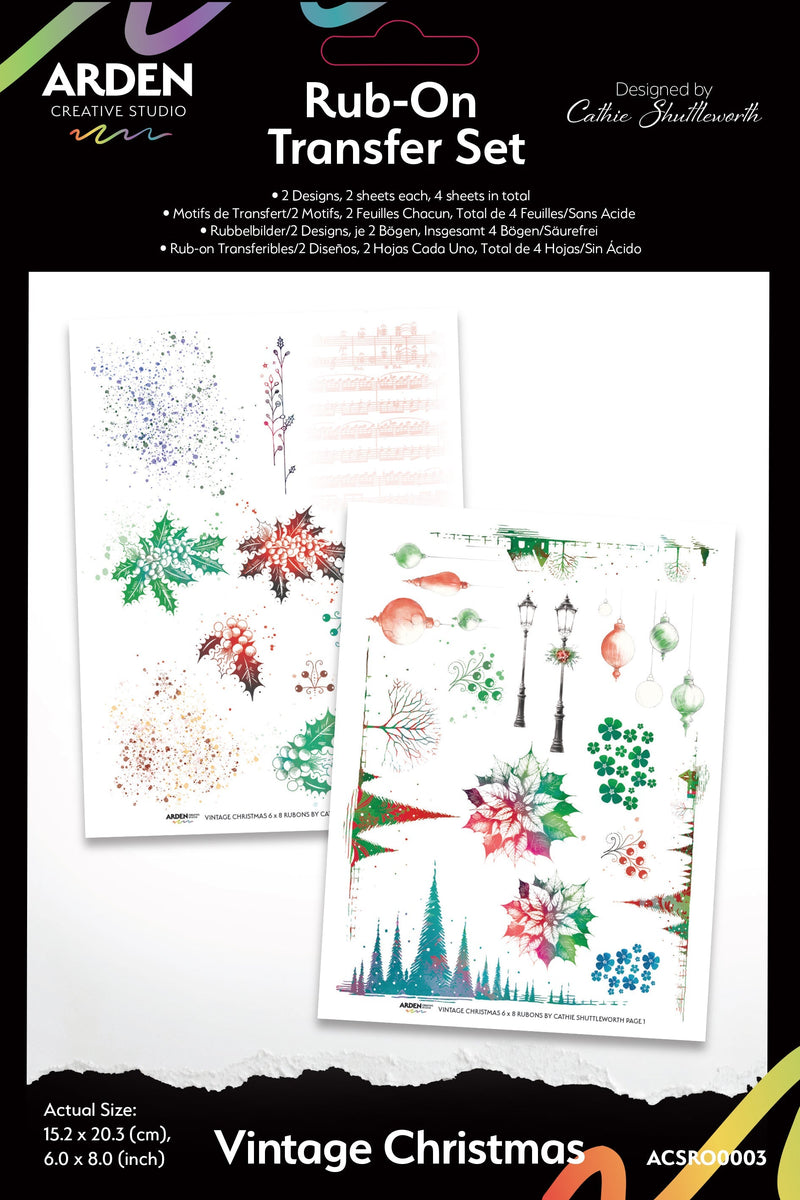 Arden Creative Studio Lot de transferts à frotter Noël vintage 15 cm x 20 cm-1