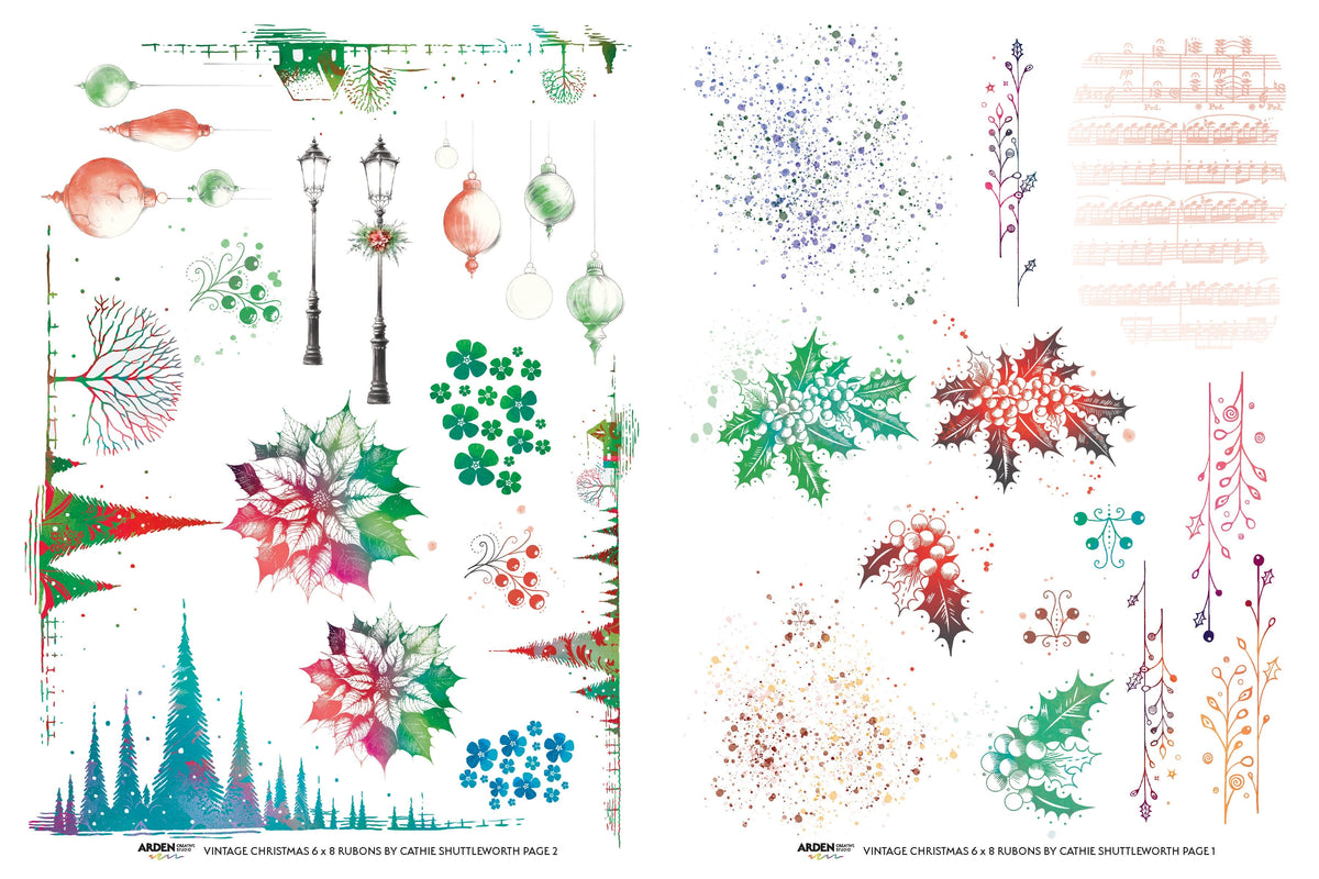 Arden Creative Studio Lot de transferts à frotter Noël vintage 15 cm x 20 cm-2