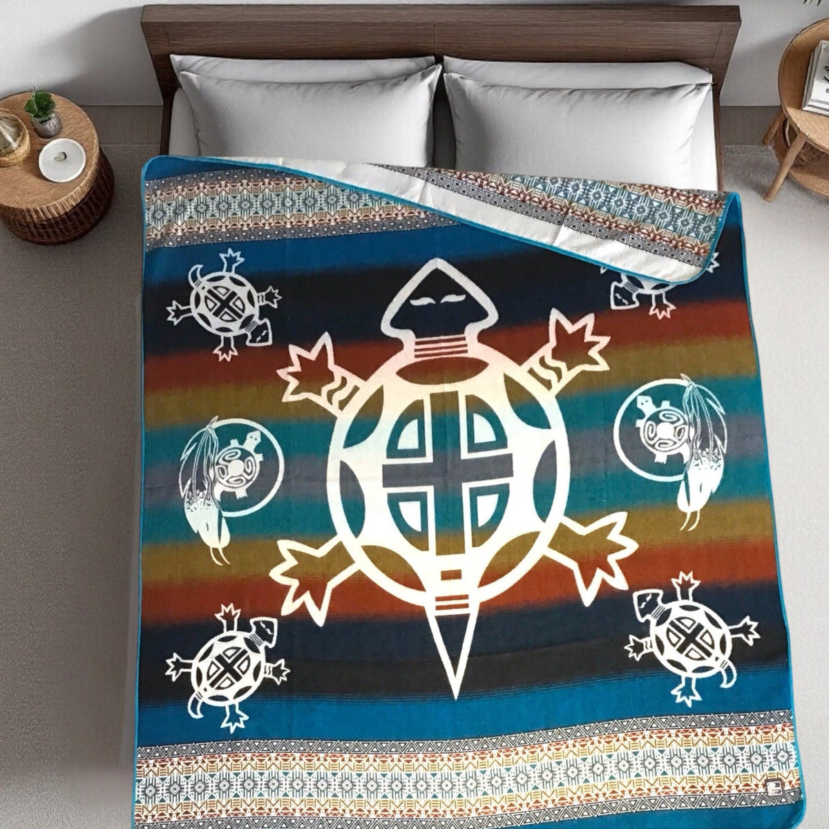 Turtle and feathers Reversible Alpaca Blanket