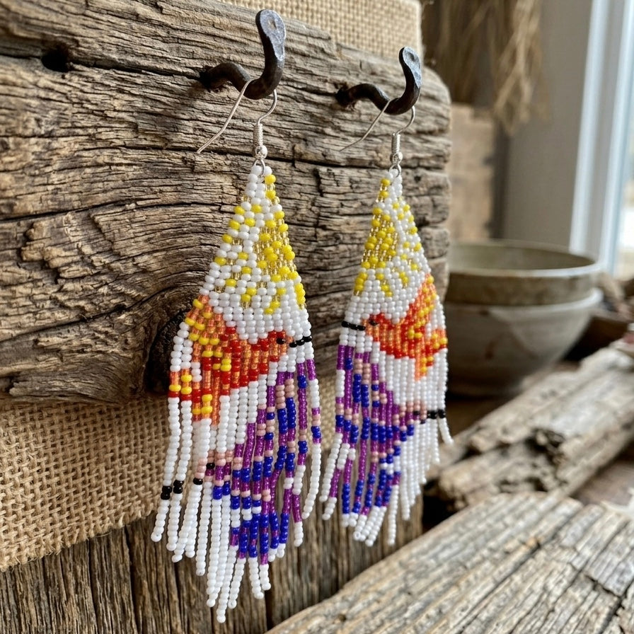 White Sky Dancer Beaded Earrings-5