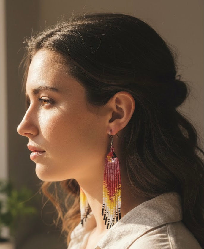 Pink Firebird Spirit Beaded Earrings-3