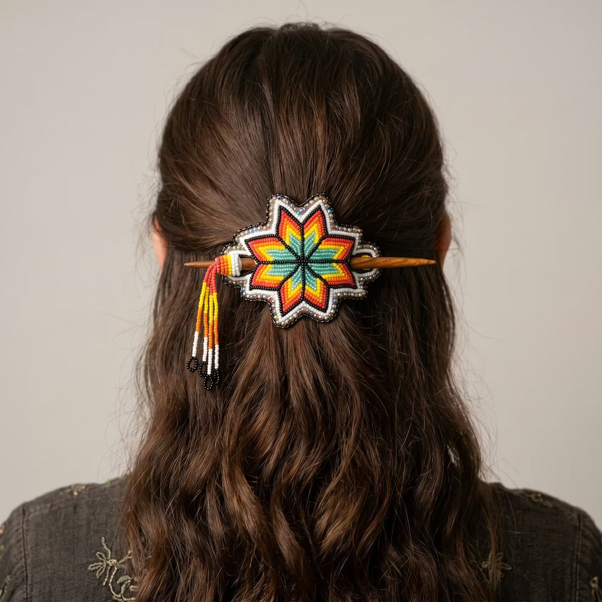 White Handmade Beaded Star Barrette-4