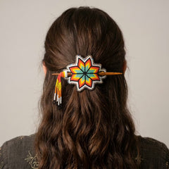 White Handmade Beaded Star Barrette-4
