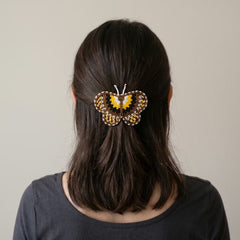 Yellow Butterfly Beaded Barrette-4