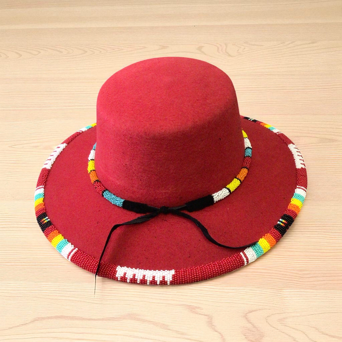 Size-58 Handmade Beaded Hat(Red)-3