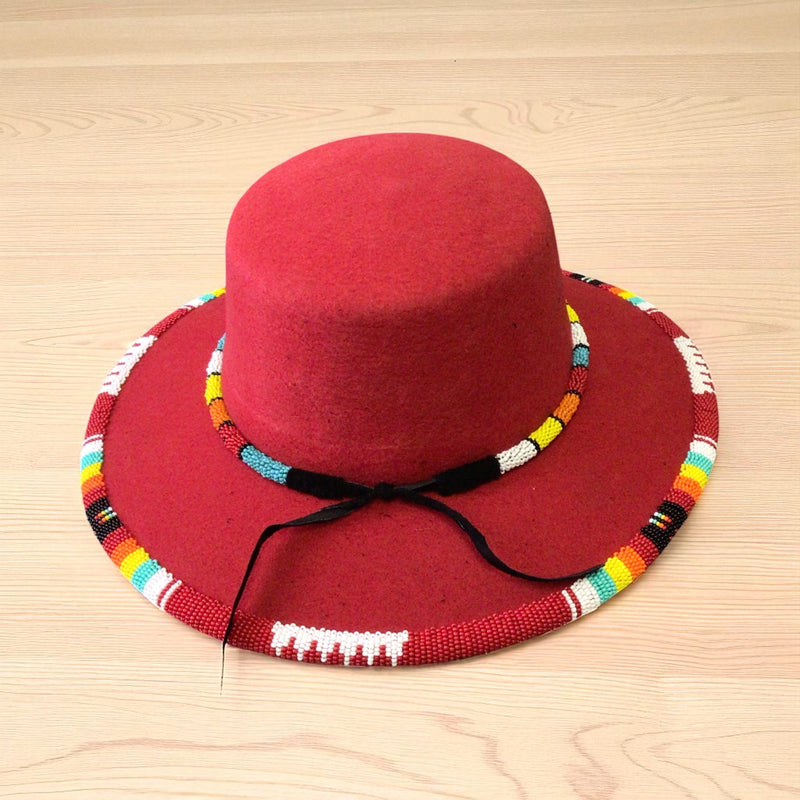 Size-58 Handmade Beaded Hat(Red)-3