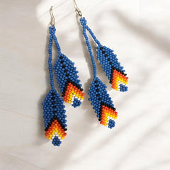 dark blue beaded Feather earrings-2