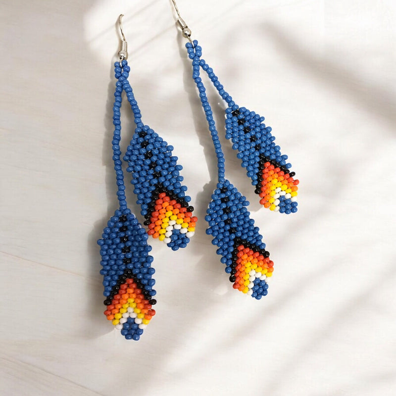 dark blue beaded Feather earrings-2