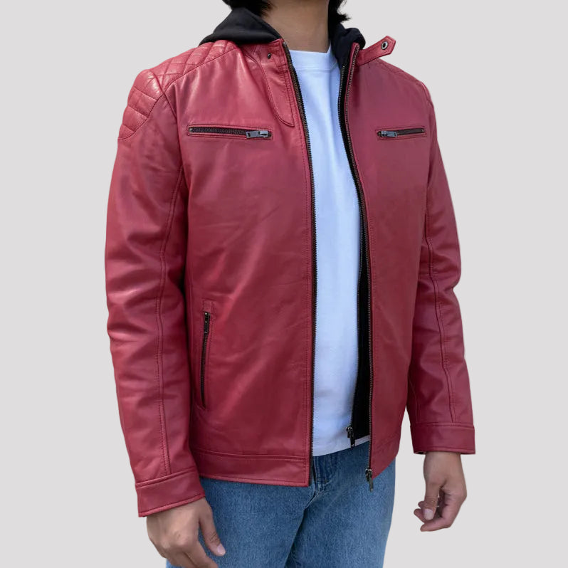 BOL Mens Alvin Lambskin Leather Jacket with Removable Hood-1