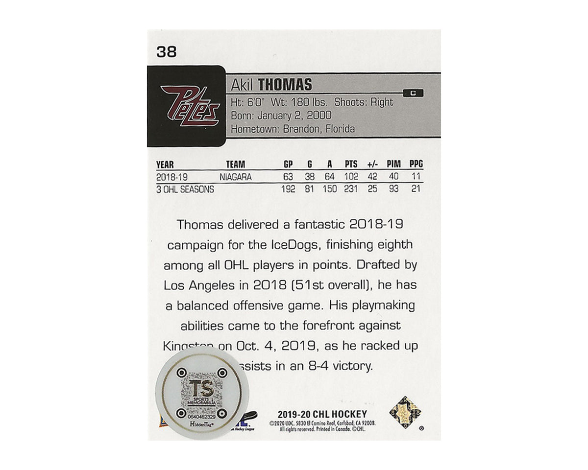 Akil Thomas Autographed 2019-20 Upper Deck CHL #38 Hockey Card-2