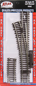 Atlas HO Code 83 Left Hand Manual Snap Switch Track Brown Ties Nickel Silver