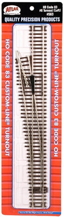 Atlas 563 HO Code 83 Customline #6 Left Hand Turnout Brown Ties Nickel Silver NIB-2