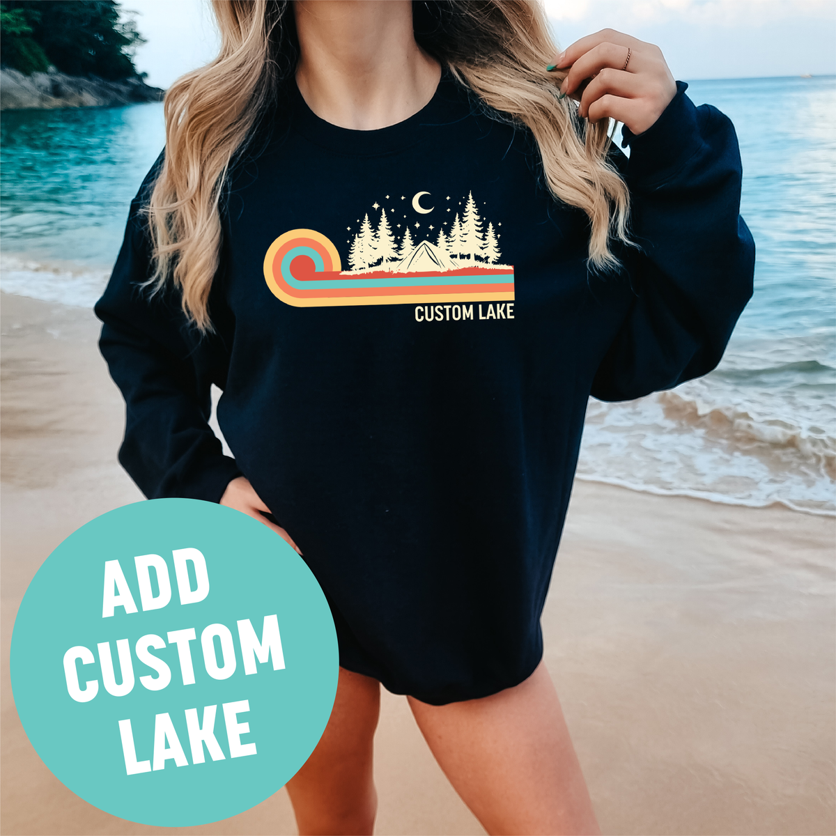 Retro 70s Camping Unisex Crewneck Sweatshirt | Lake Apparel-1