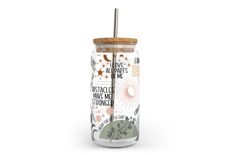 Boho Affirmations Glass Can with Bamboo Lid-2
