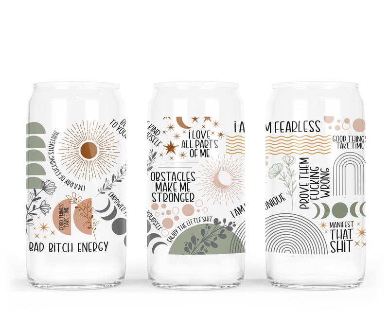Boho Affirmations Glass Can with Bamboo Lid-1