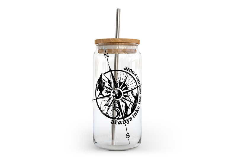 Always Take The Scenic Route Glass Can with Bamboo Lid-1