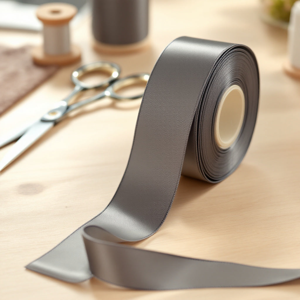 Satin Ribbon Double Face-Metal Grey #017- 3.8 cm Wide