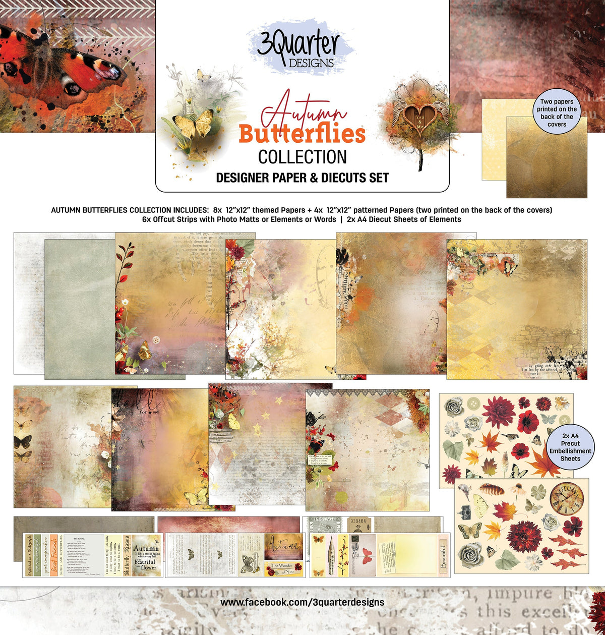 3Quarter Designs - 12" X12" Paper Pack - Autumn Butterfly-1