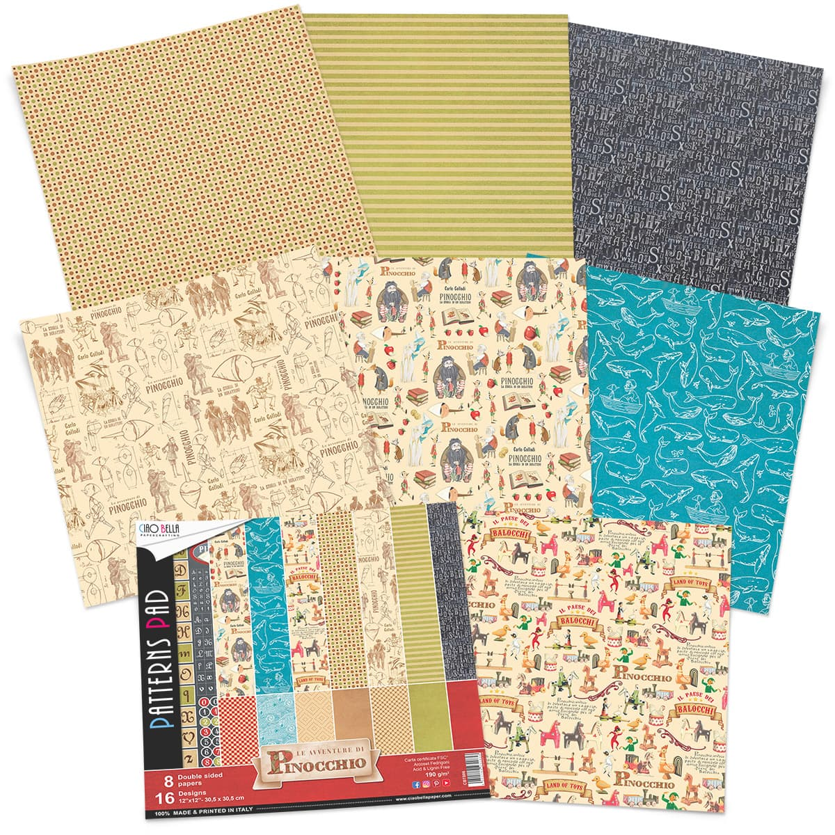 Ciao Bella Avventure Di Pinocchio Patterns Pad 12"x12" 8/Pkg-2