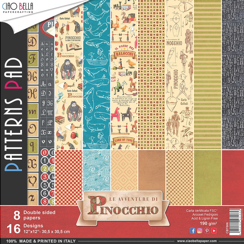 Ciao Bella Avventure Di Pinocchio Patterns Pad 12"x12" 8/Pkg-1