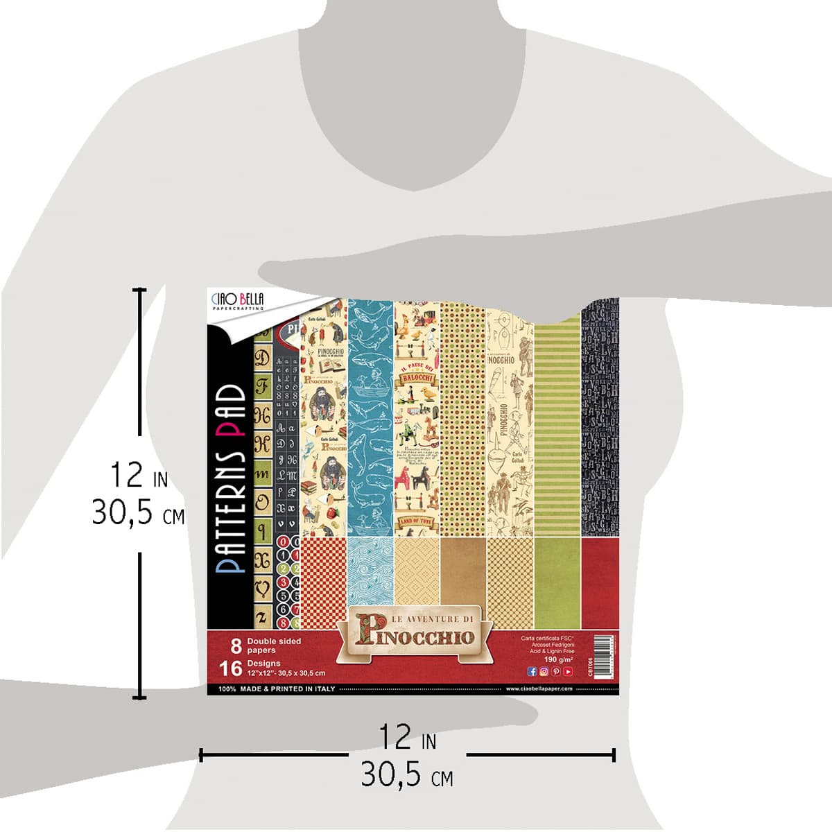 Ciao Bella Avventure Di Pinocchio Patterns Pad 12"x12" 8/Pkg-5
