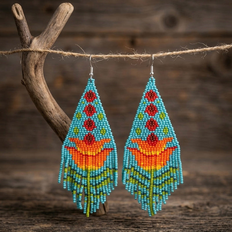 Turquoise Flame Blossom Drop Earrings-4