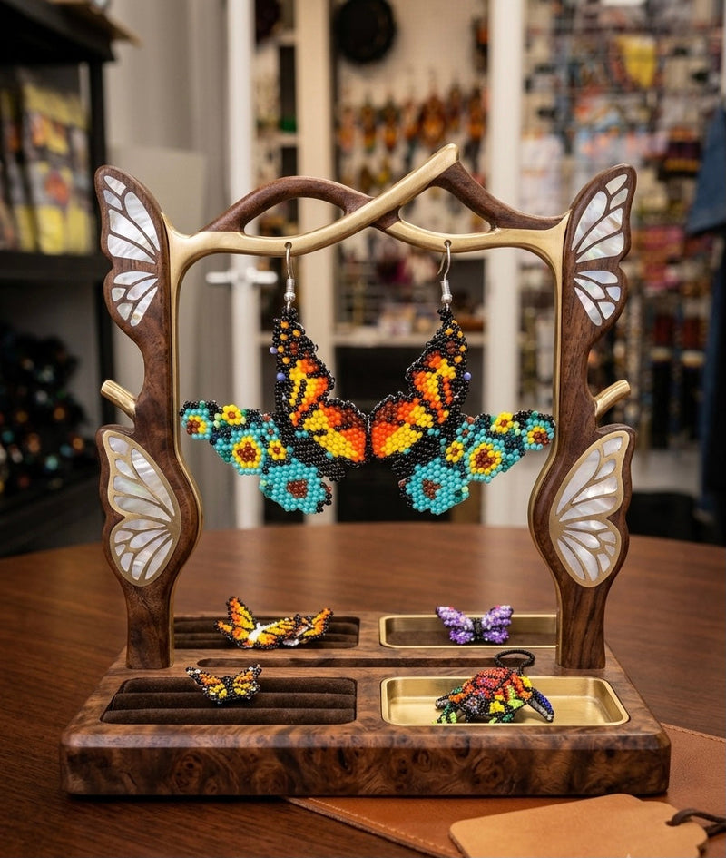 Purple Dancing Butterfly Beaded Earrings-3