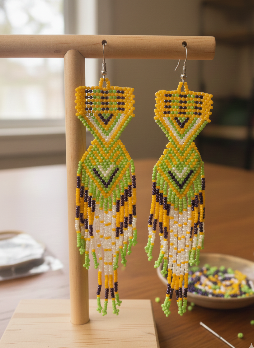 Yellow Green Sunset Path Beaded Earrings