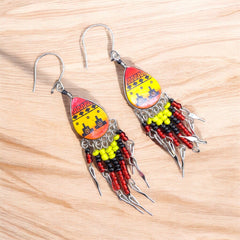 Small Sized Southwestern Red and Yellow Teardrop Earrings-2