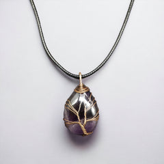 Purple Gemstone Pendant Wrapped w/ Copper Tree of Life-2